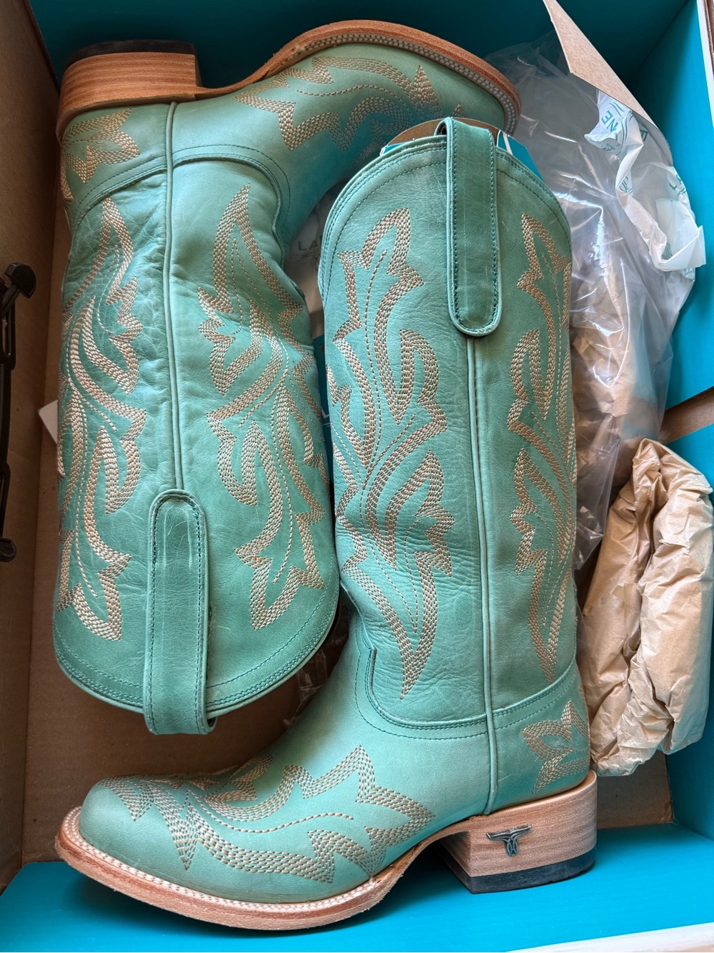 Unbranded Turquoise Western Heeled Boots